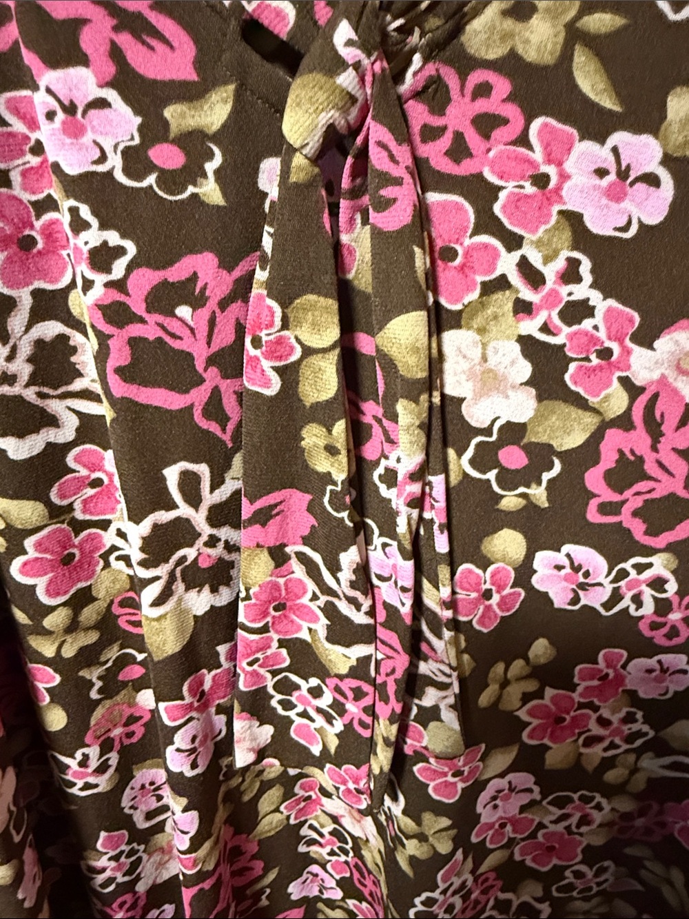 Lane Bryant Brown & Pink Floral Long-Sleeve Tie-Front Top - Picture 3 of 10